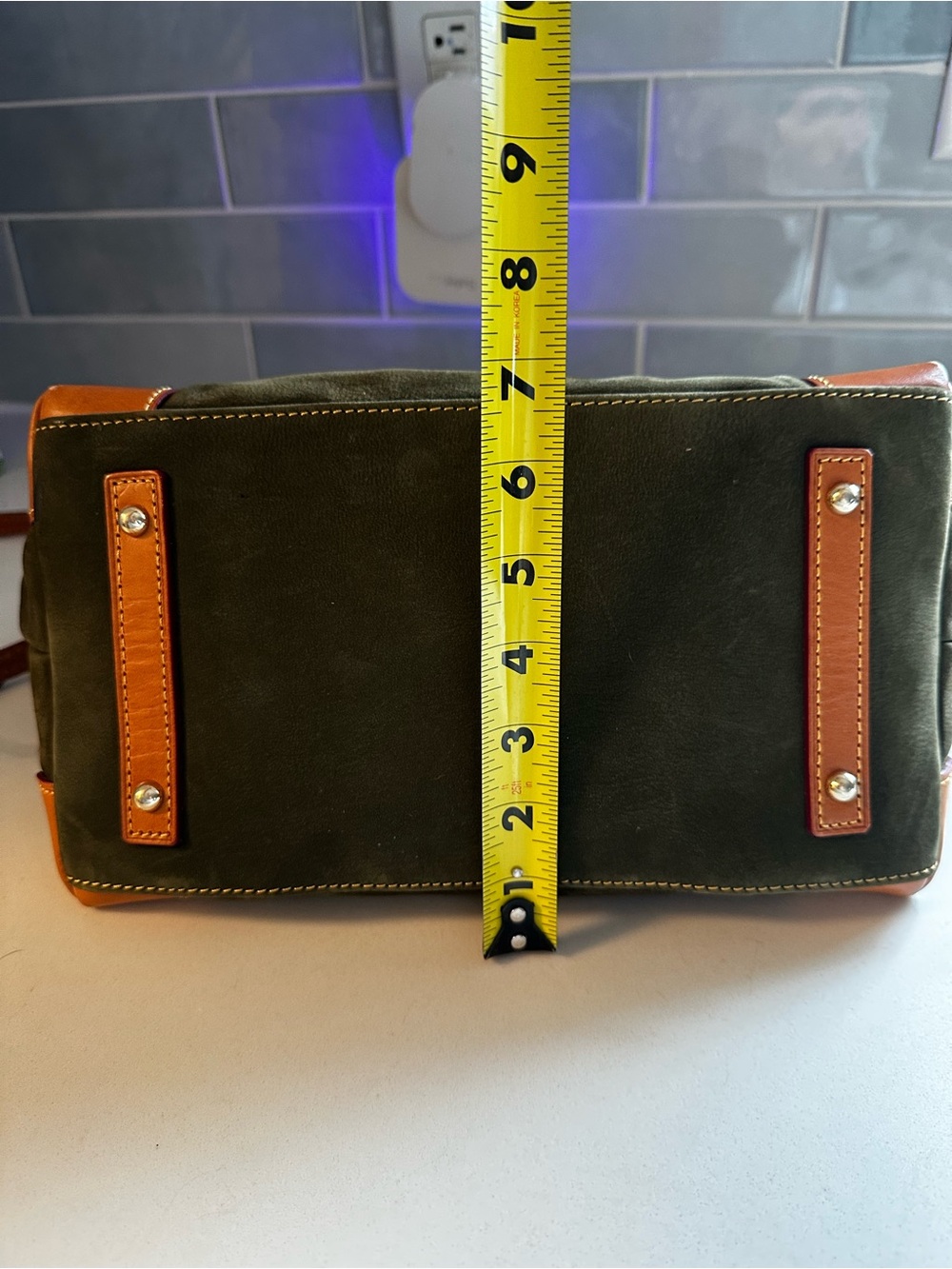 Dooney & Bourke Olive and Tan Leather-Trimmed Satchel - Picture 6 of 9